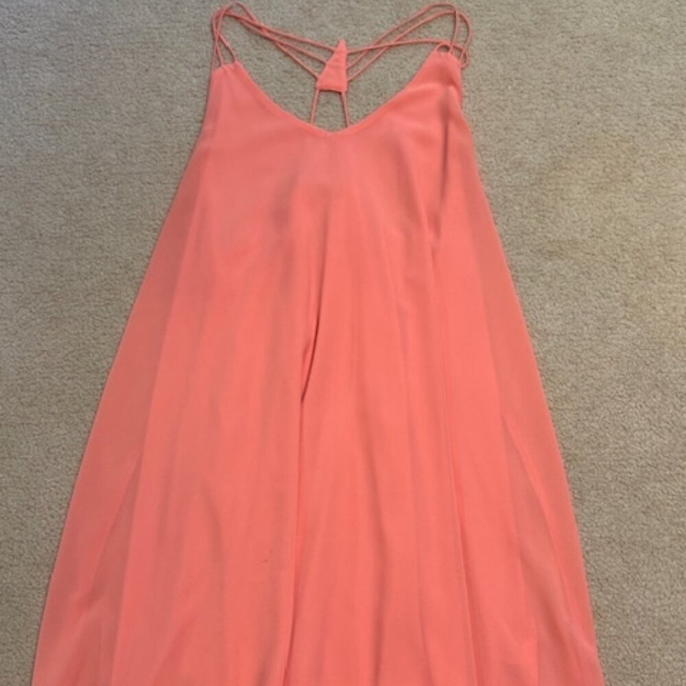 Women's Strappy Summer Trapeze Dress in Hot Coral-Pink